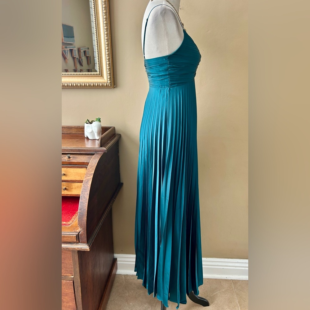 Abercrombie & Fitch Satin Pleated Maxi Dress Teal Green Size S Tall - Picture 12 of 14